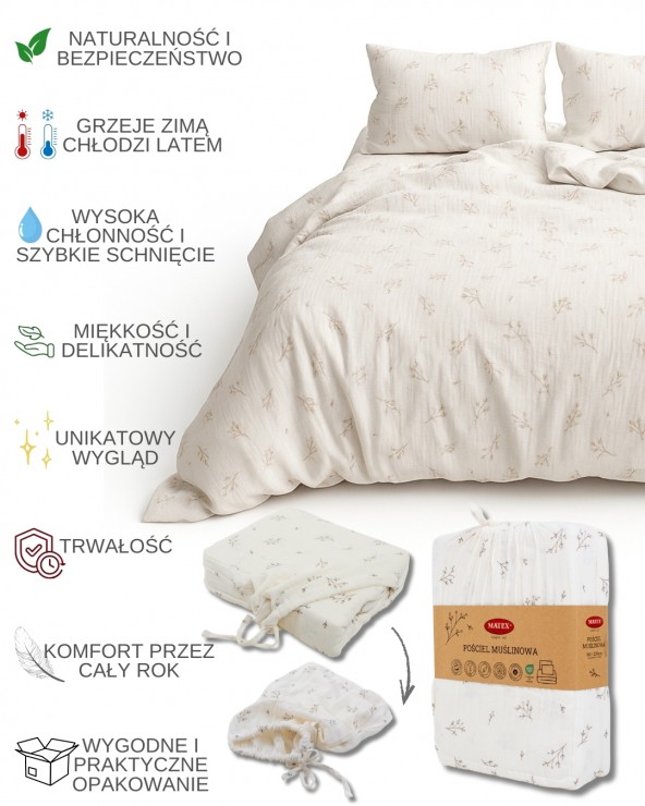 Pościel muślinowa 160x200 + 2x70x80 TM0381_02 Matex