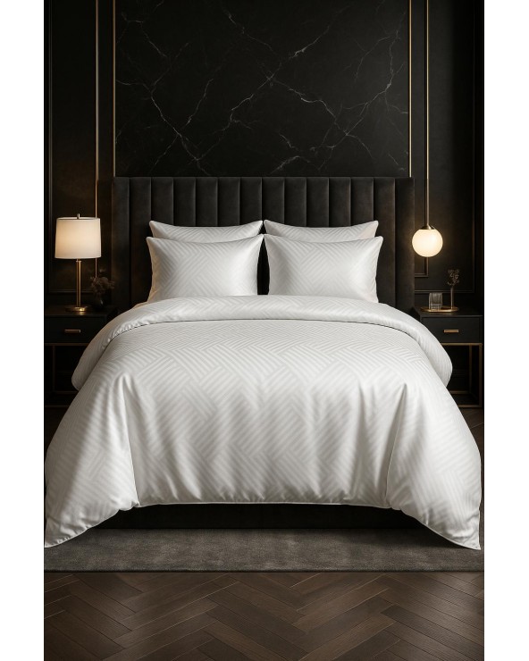 Pościel adamaszek 200x220 + 2x70x80 Geometria biała Matex