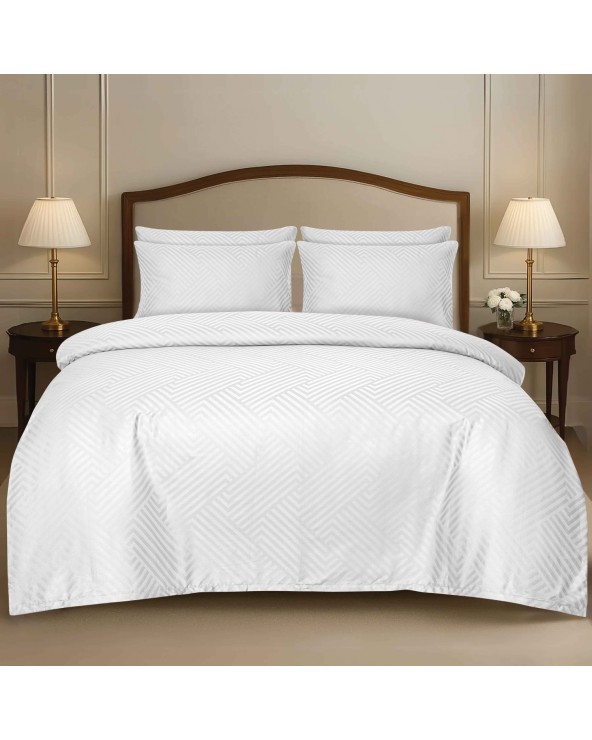 Pościel adamaszek 200x220 + 2x70x80 Geometria biała Matex