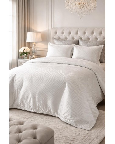 Pościel adamaszek 200x220 + 2x70x80 Geometria biała Matex