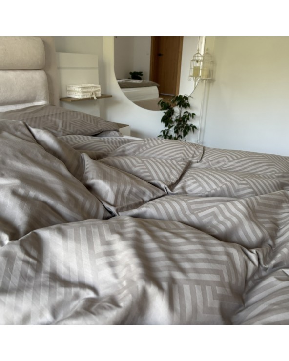 Pościel adamaszek 200x220 + 2x70x80 Geometria brązowa Matex