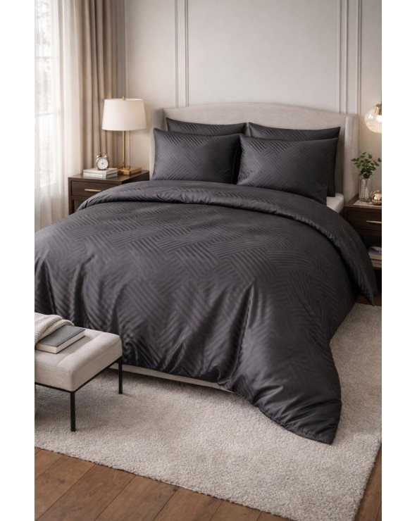 Pościel adamaszek 200x220 + 2x70x80 Geometria grafitowa Matex