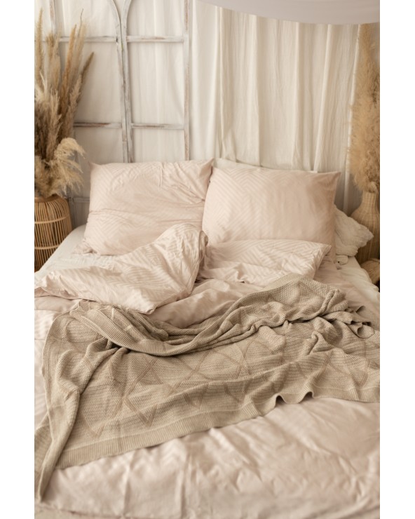 Pościel adamaszek 160x200 + 2x70x80 Geometria beżowa Matex