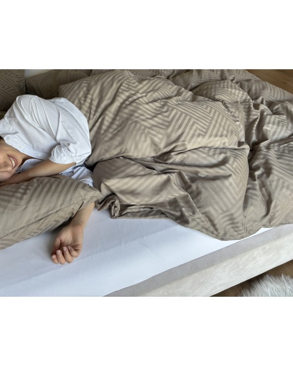 Pościel adamaszek 160x200 + 2x70x80 Geometria brązowa Matex