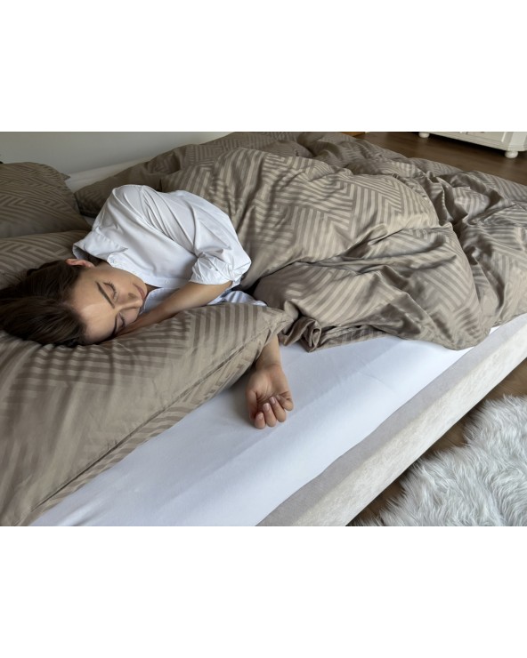 Pościel adamaszek 160x200 + 2x70x80 Geometria brązowa Matex