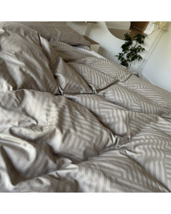 Pościel adamaszek 160x200 + 2x70x80 Geometria brązowa Matex