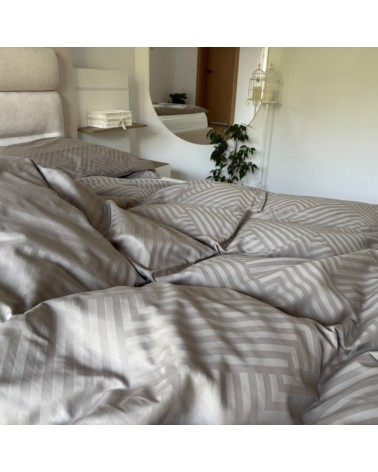 Pościel adamaszek 160x200 + 2x70x80 Geometria brązowa Matex