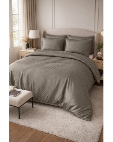 Pościel adamaszek 160x200 + 2x70x80 Geometria brązowa Matex