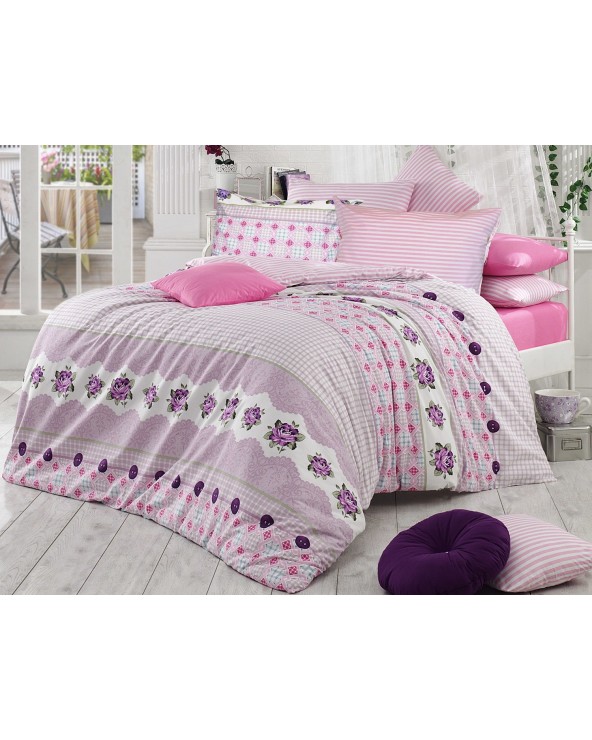 Pościel bawełna 200x220 + 2x70x80 Button Lilac COTTONLOVE EXCLUSIVE Darymex