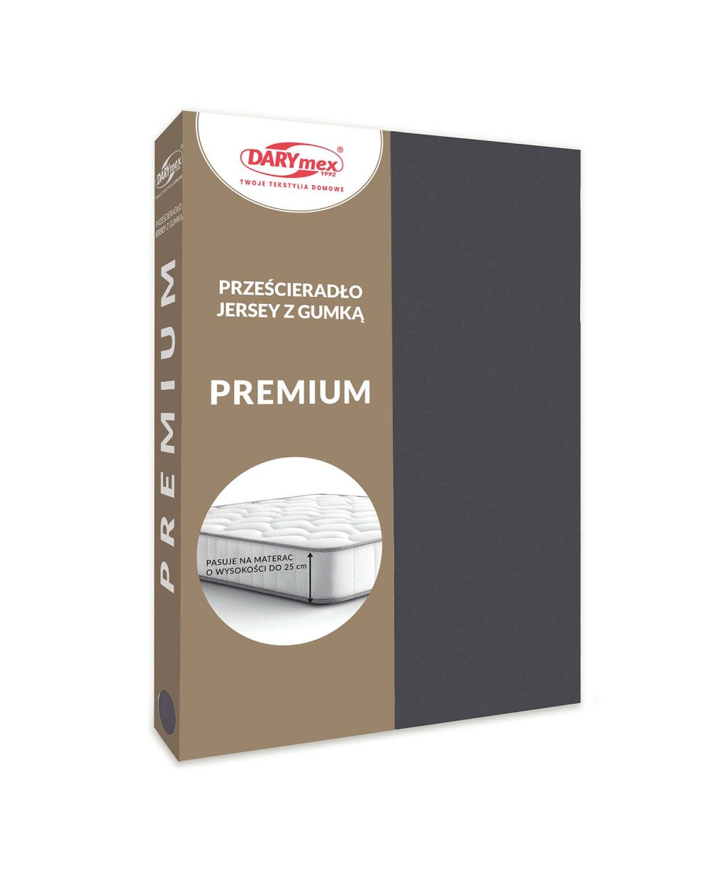 Prześcieradło bawełna jersey Premium 220x200x20 z gumką antracytowe Darymex