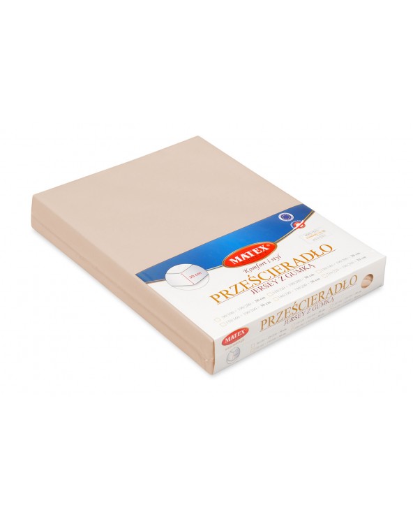 Wysokie prześcieradło bawełna jersey 120x200x30 z gumką cappuccino Premium Matex