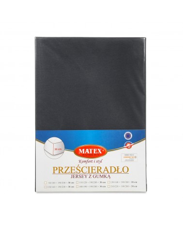 Wysokie prześcieradło bawełna jersey 140x200x30 z gumką antracytowe Premium Matex