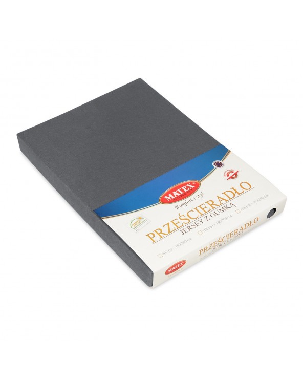 Prześcieradło bawełna jersey 90x200x20 z gumką antracytowe Premium Matex