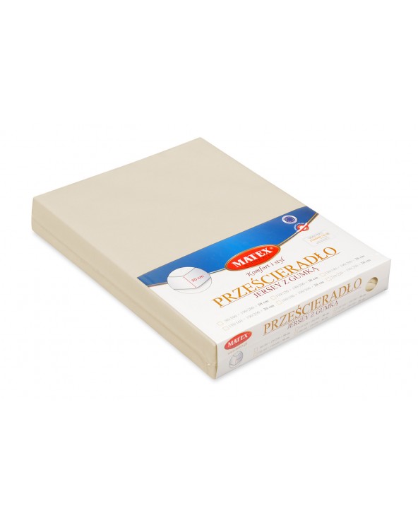 Wysokie prześcieradło bawełna jersey 90x200x30 z gumką kremowe Premium Matex