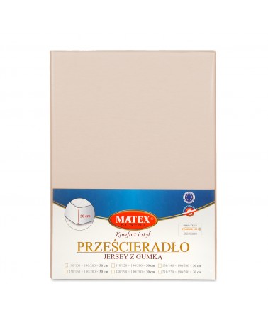 Wysokie prześcieradło bawełna jersey 90x200x30 z gumką cappuccino Premium Matex
