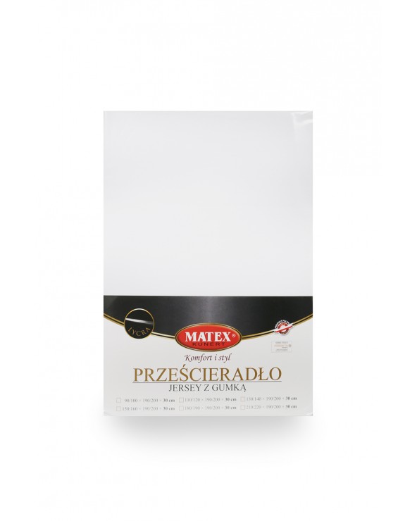 Wysokie prześcieradło bawełna jersey z lycrą 120x200x30 z gumką białe Matex