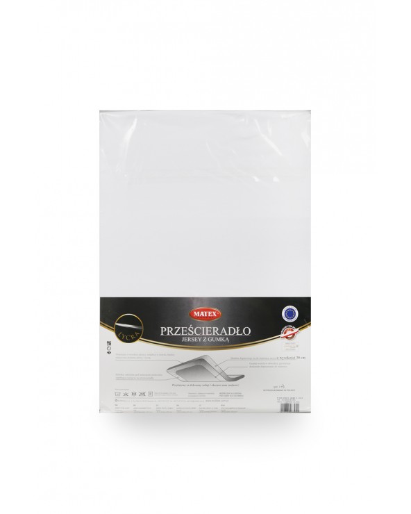 Wysokie prześcieradło bawełna jersey z lycrą 120x200x30 z gumką białe Matex