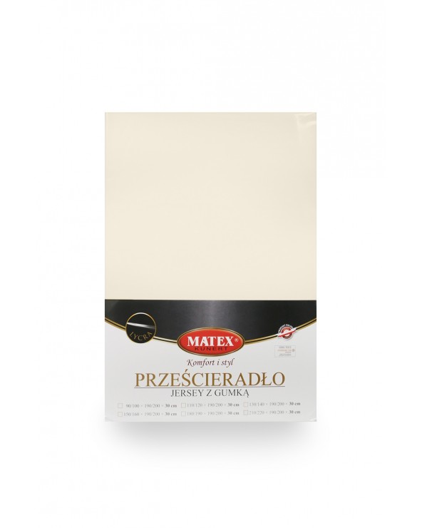 Wysokie prześcieradło bawełna jersey z lycrą 120x200x30 z gumką kremowe Matex