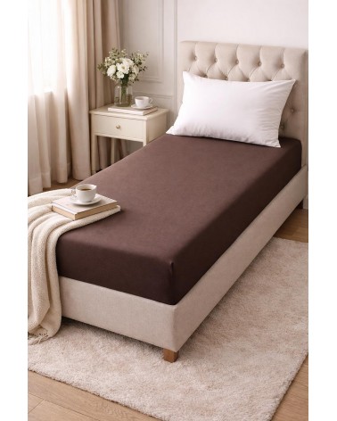Wysokie prześcieradło bawełna jersey z lycrą 120x200x30 z gumką brązowe Matex