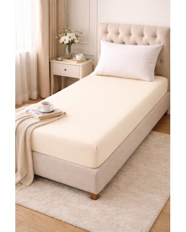 Wysokie prześcieradło bawełna jersey z lycrą 140x200x30 z gumką kremowe Matex