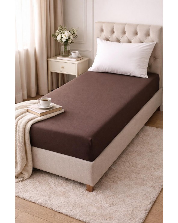 Wysokie prześcieradło bawełna jersey z lycrą 140x200x30 z gumką brązowe Matex
