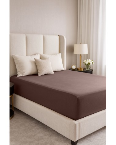 Wysokie prześcieradło bawełna jersey z lycrą 160x200x30 z gumką brązowe Matex