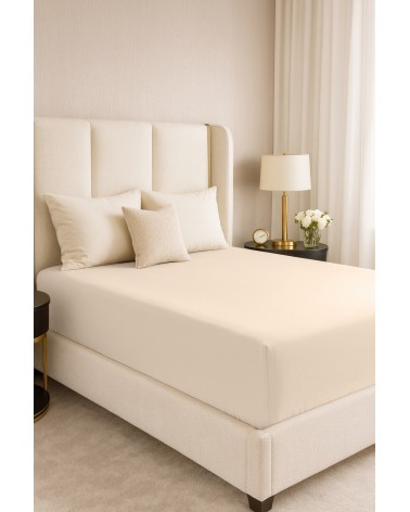 Wysokie prześcieradło bawełna jersey z lycrą 200x220x30 z gumką kremowe Matex