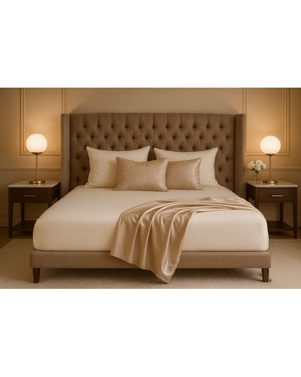 Wysokie prześcieradło bawełna jersey z lycrą 200x220x30 z gumką kremowe Matex