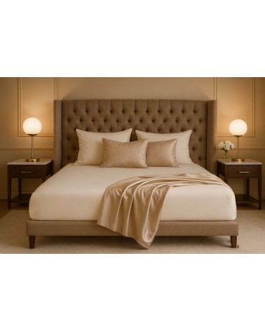 Wysokie prześcieradło bawełna jersey z lycrą 200x220x30 z gumką kremowe Matex