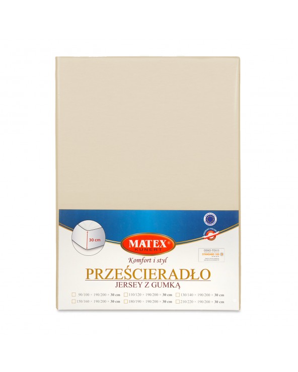 Prześcieradło bawełna jersey 200x220x30 z gumką kremowe Premium Matex