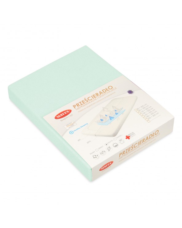 Prześcieradło nieprzemakalne frotte 140x200x20 z gumką jasne miętowe MATEX