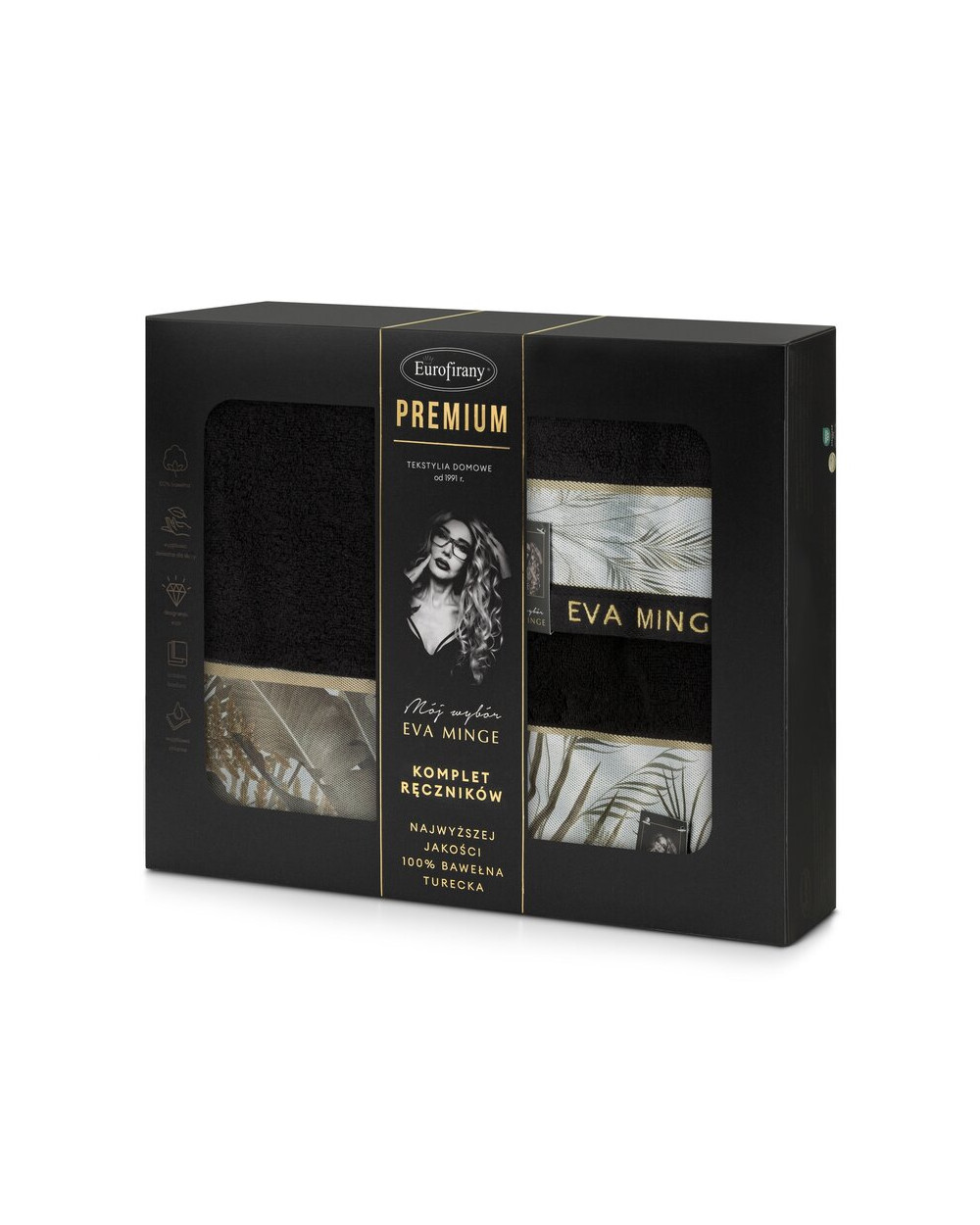 Ręcznik bawełna 30x50 + 50x90 + 70x140 kpl 3 szt Eva 17 czarny Eurofirany