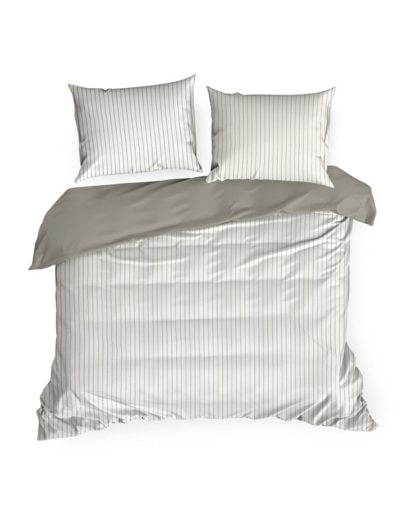 Pościel satyna bawełniana 140x200 + 1x70x80 Raya biała/stalowa Eurofirany