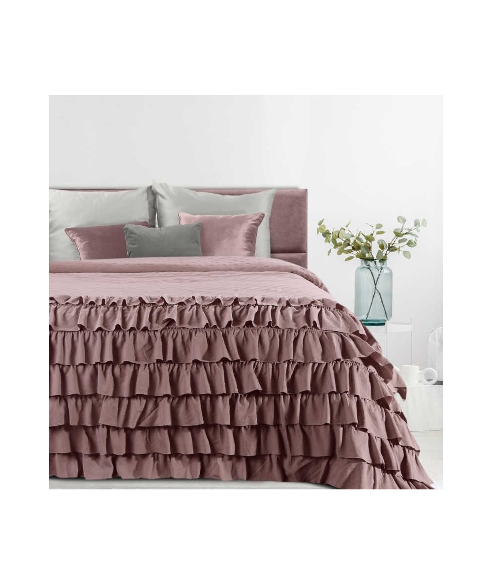 Narzuta Libi 170x210 z falbanami pudrowa