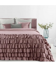 Narzuta Libi 170x210 z falbanami pudrowa