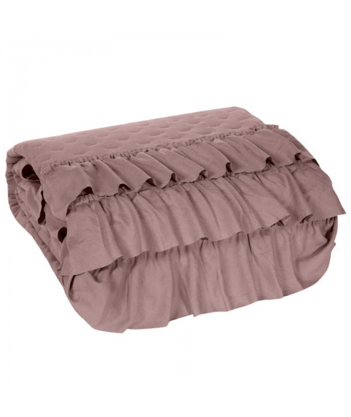 Narzuta Libi 170x210 z falbanami pudrowa