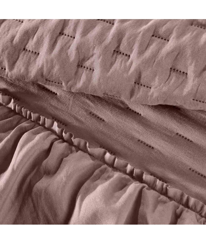 Narzuta Libi 170x210 z falbanami pudrowa