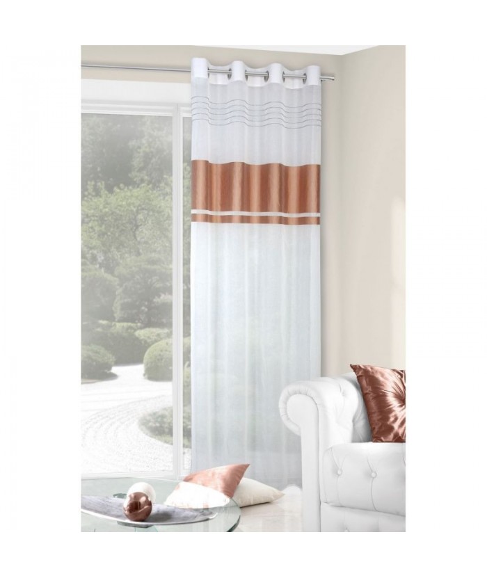 Zasłona z etaminy Sandy 140x250 biała/kawowa 