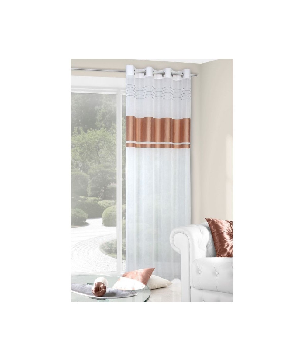 Zasłona z etaminy Sandy 140x250 biała/kawowa 