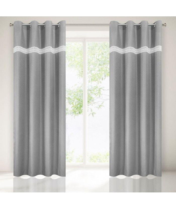 Zasłona z koronką Dori 140x250 stalowa
