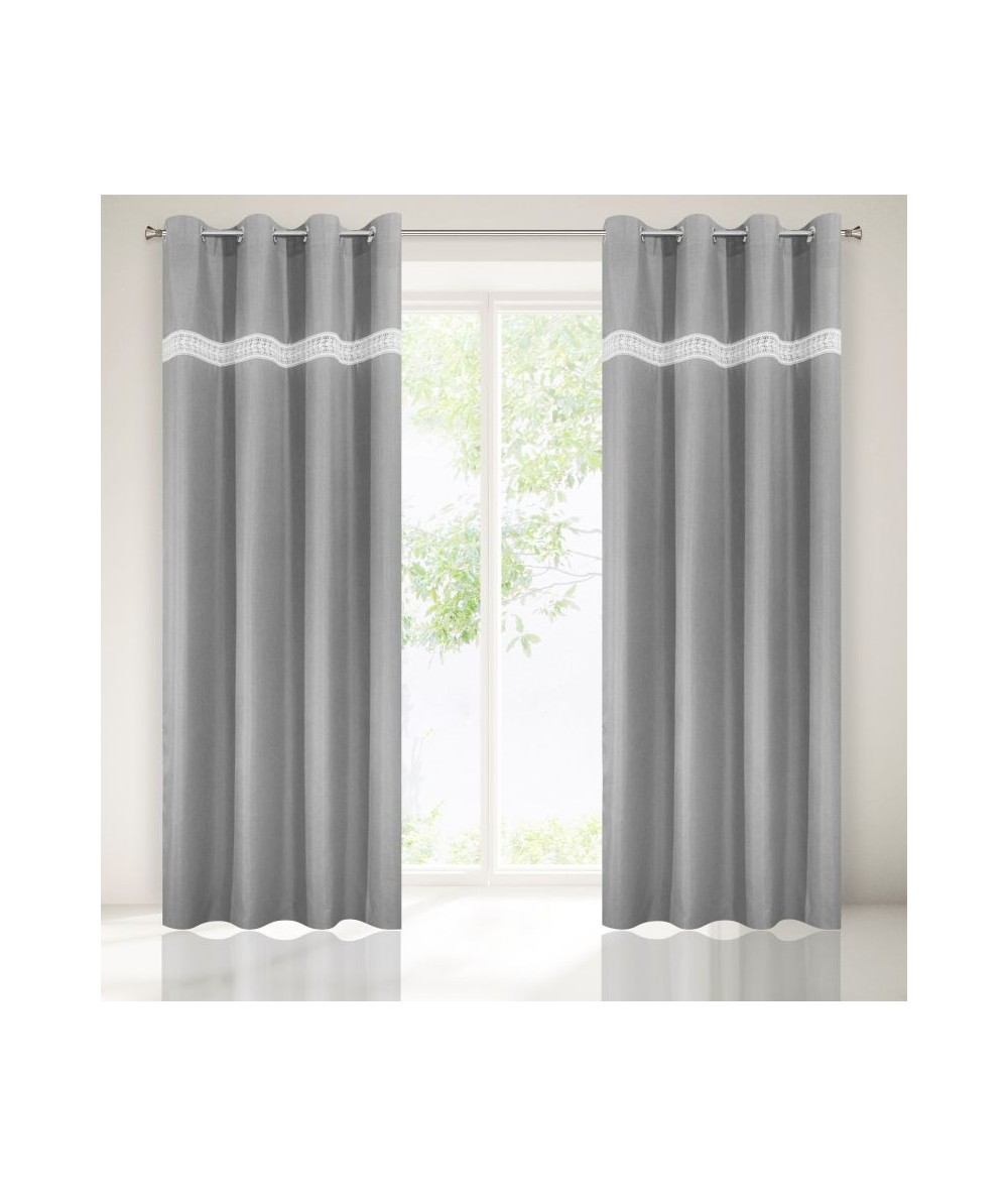 Zasłona z koronką Dori 140x250 stalowa Zasłona z koronką Dori 140x250 stalowa