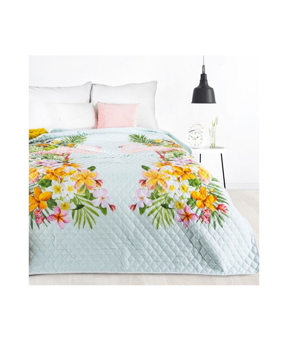 Narzuta z nadrukiem Flamingo 170x210 miętowa/różowa