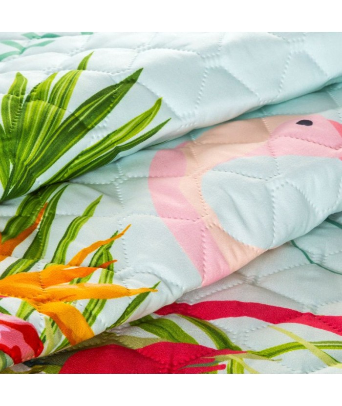 Narzuta z nadrukiem Flamingo 170x210 miętowa/różowa