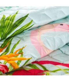Narzuta z nadrukiem Flamingo 170x210 miętowa/różowa