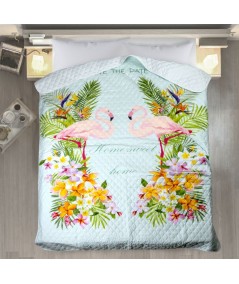 Narzuta z nadrukiem Flamingo 170x210 miętowa/różowa