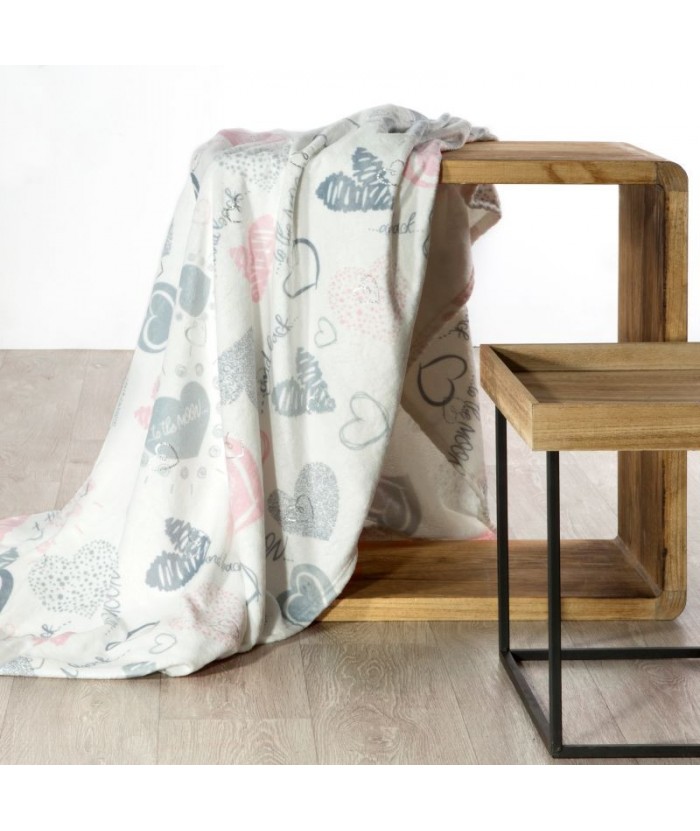 Koc pluszowy Love 150x200 biały/srebrny