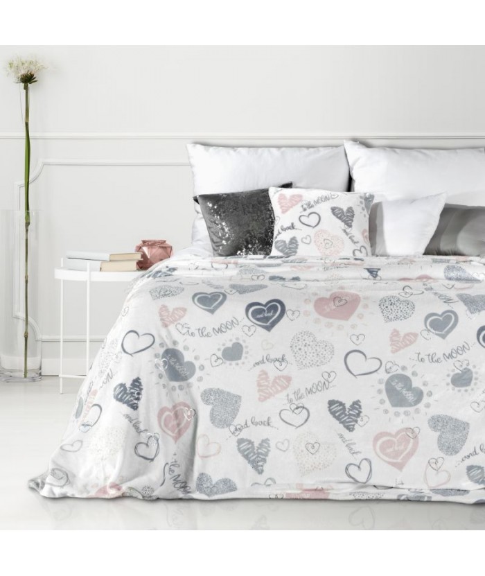 Koc pluszowy Love 150x200 biały/srebrny
