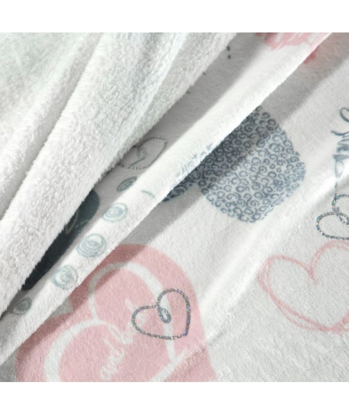 Koc pluszowy Love 150x200 biały/srebrny