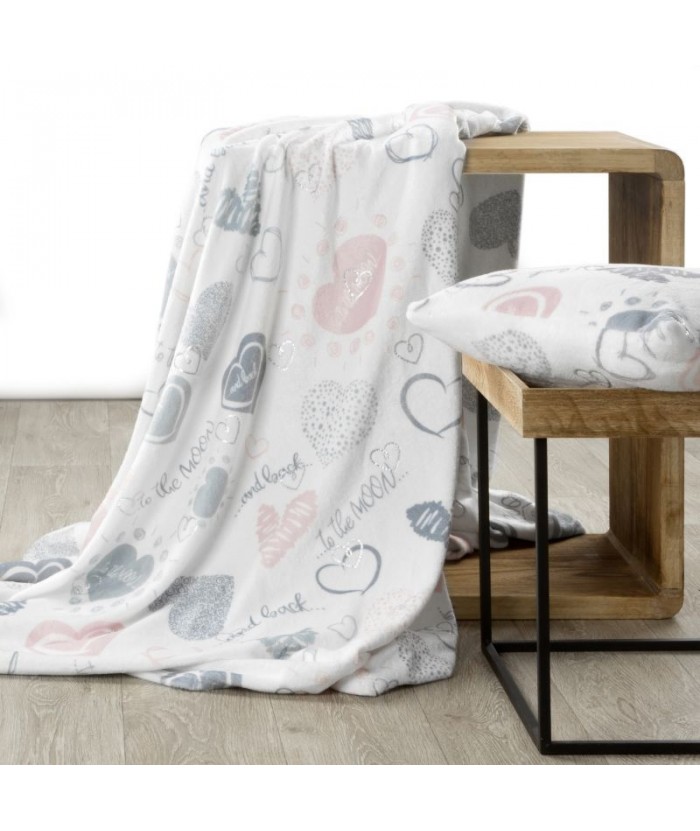 Koc pluszowy Love 150x200 biały/srebrny