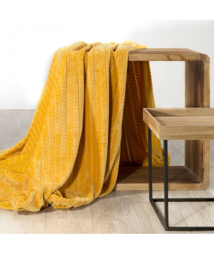 Koc pluszowy Cindy 2 150x200 musztardowy